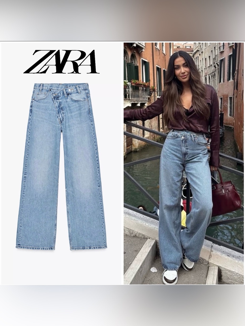 Zara  TRF Wide Leg High Waist Crossover Jeans  BLOGGERES FAVORITE